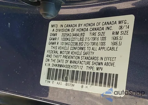 2014 Honda Cr-V Lx from USA, damaged, VIN 2HKRM4H30EH707112